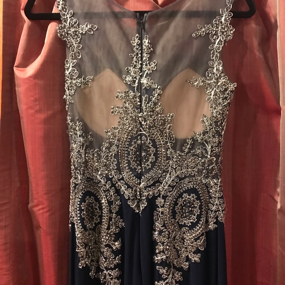 Navy Blue and Silver Prom Dress - Picture 4 of 4